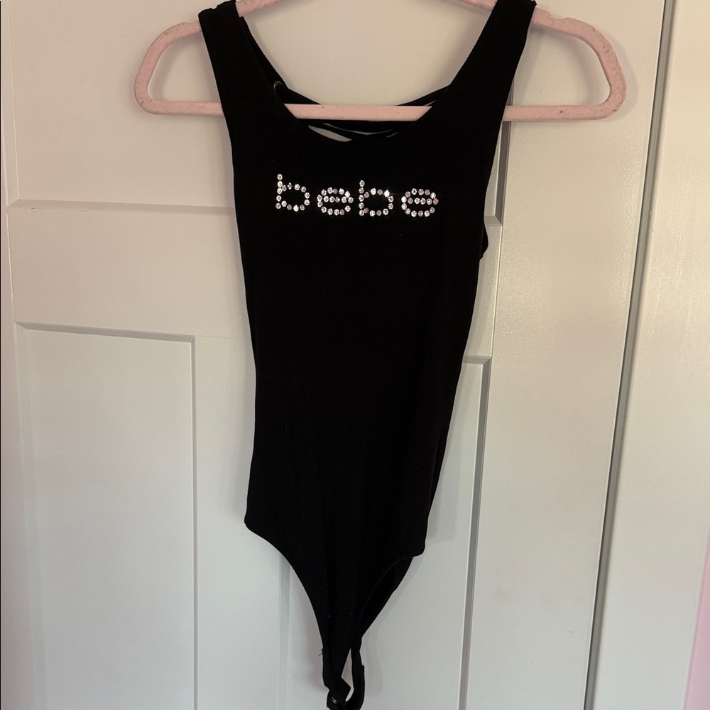 Bebe Black Sleeveless Bodysuit with Logo